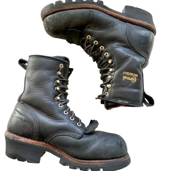 Black chippewa logger boots sale